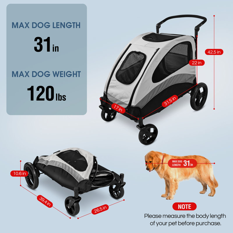 Large Dog Stroller for Pet Jogger Stroller for 2 Dogs Cats